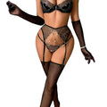 Luxury Halter-Neck Lingerie Set with Metal Chain Decoration See-Through Heavy Embroidery Body-Shaping Sexy Five-Piece Ensemble