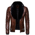 New Winter Fleece Motorcycle Leather Jacket Men Turn Down Fur Collar Slim Fit Warm PU Bomber Jackets Coats Mens Moto Biker Coat