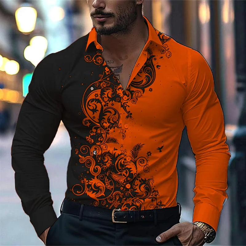 Men'S Stylish Red Floral Print Dress Shirt - Casual Long | SAMAG
