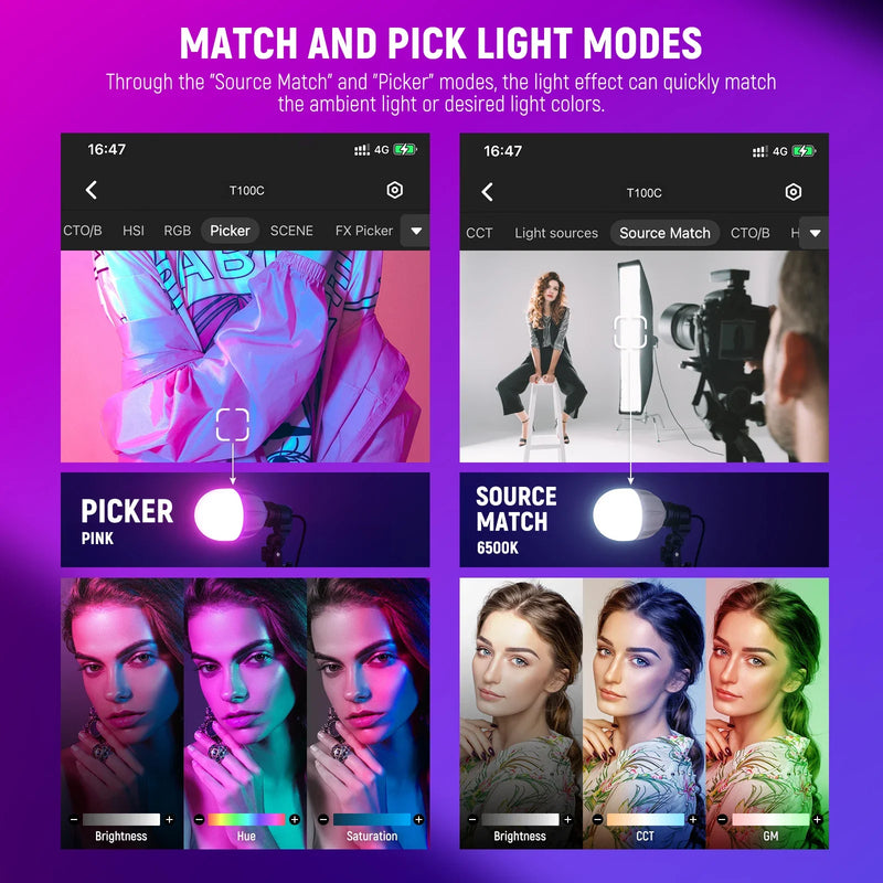 NEEWER RGB Softbox Lighting Kit With App Control & 9 Effect Modes, 2 Pack 26W FCC/IC/UL Certified LED Bulbs CRI93+ TLCI98+,