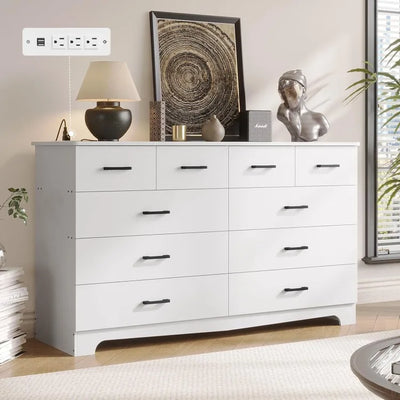 White Dresser 10 Drawers Chest Storage Organizer TV Stand | SAMAG