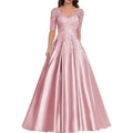 A Line Women Evening Dresses Satin Appliques V Neck Prom | SAMAG