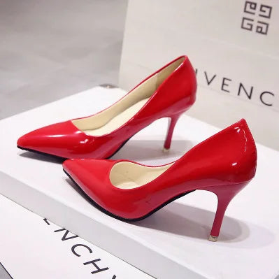 New women's Pumps Female Fashion Patent Leather Sexy Pointed Toe high heels Large size work shoes Wedding Shoes Size 44