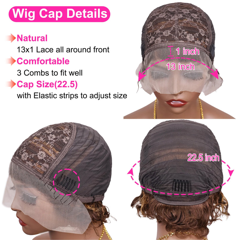 Pixie Cut Wig Transparent Lace Front Human Hair Wig Short Kinky Curly Bob Wigs Brazilian Water Wave Human Hair Wigs For Women