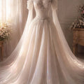 Elegant A - Line Sheer Crystal Bead Women's Wedding Dress | SAMAG