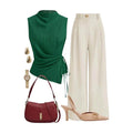 Women's Sleeveless Side Tie Top Matching High Waist Wide Leg Pants For Office Daily Dinner Casual Fashion Occasions