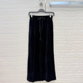 Autumn Winter Fashion Black Velvet Vintage Casual Wide Leg Pants Suit Women's Hooded Long Sleeve Coat+Drawstring Waist Trousers