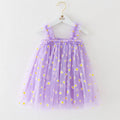 Toddler Girls Summer Sling Dress Sleeveless Daisy Print A-Line Tulle Princess Dress Kids Birthday Party Skirt Cute Baby Clothes