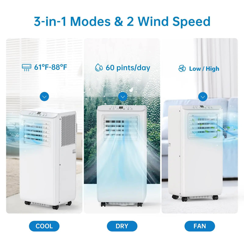 10000 BTU Portable Air Conditioner 3-in-1 Cool Dehumidifier Fan Portable AC Unit with Remote Control Quiet Mobile Air Cooler for Bedroom Dorm Office Home Up to 450 Sq Ft