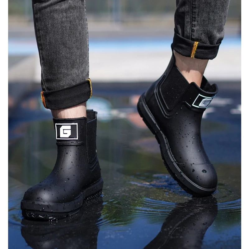 Men's Short-Tube Non-Slip Rain Boots Fashionable Low-Top Water Shoes Pvc One-Piece Molded Rain Boots, Waterproof Shoes Farm Work