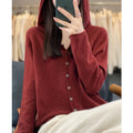 Hooded Cashmere Cardigan 100% Merino Wool Women's Sweater - View 4 | SAMAG