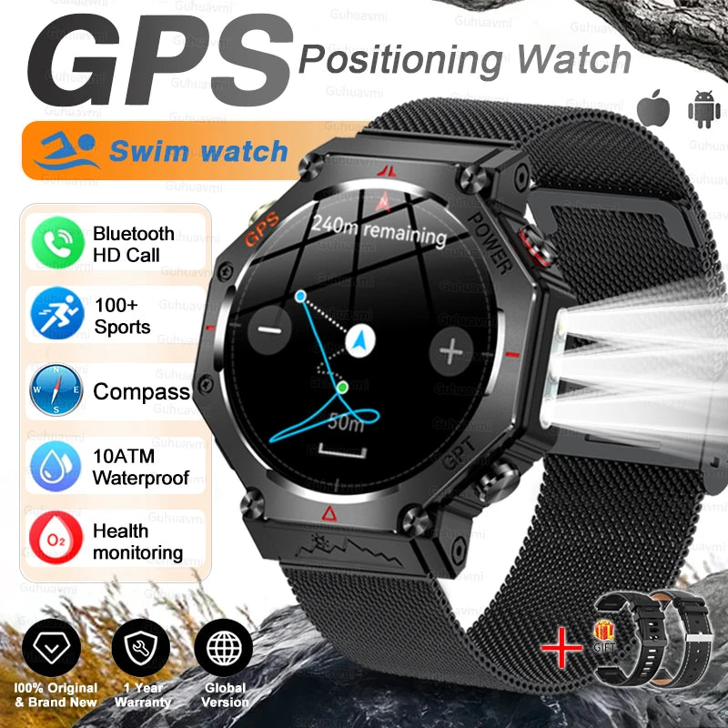 T-Rex 3 Ultra Military Grade GPS Smart Watch 10ATM Waterproof Compass Altimeter Barometric AMOLED Men HD Call Sports Smartwatch