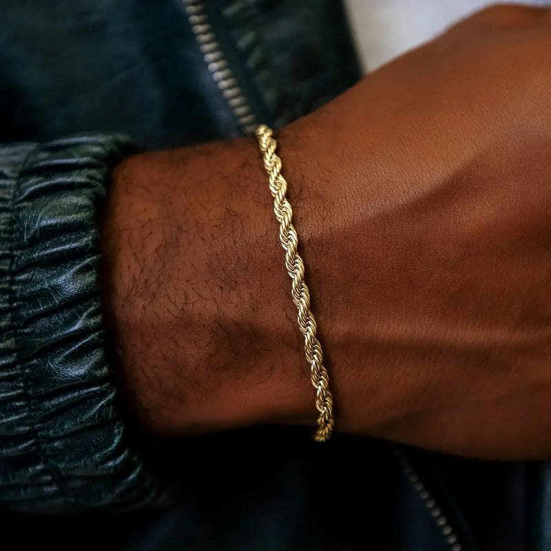 Hip Hop Men's Stainless Steel Rope Chain Bracelets,2/3/4/5mm Gold Color Adjustable Twisted Chain Wristband,Punk Casual Jewelry
