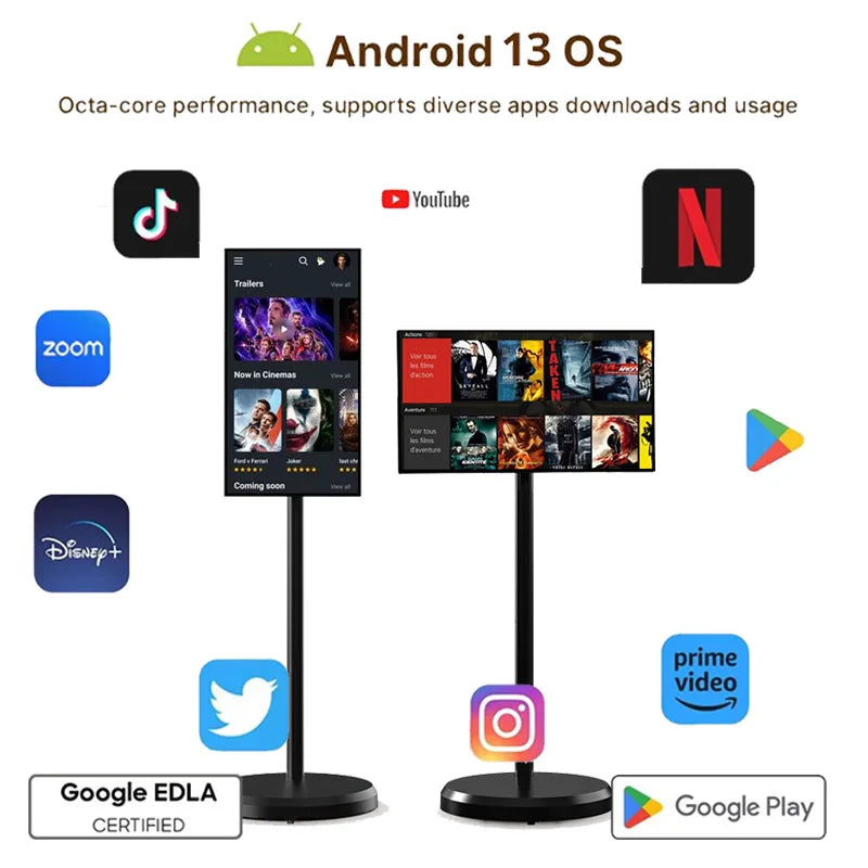 Wholesale Price 21.5 Inch Flat Screen Tv 64Gb 6000Mah Smart LCD Monitor 21.5" LCD Display Tv Mobile Portable Smart Tv On Wheels