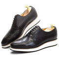 Men's Real Leather Oxford Shoes Classic Wing Tip Toe Lace-Up Handmade Comfortable Casual Sneakers for Business Office