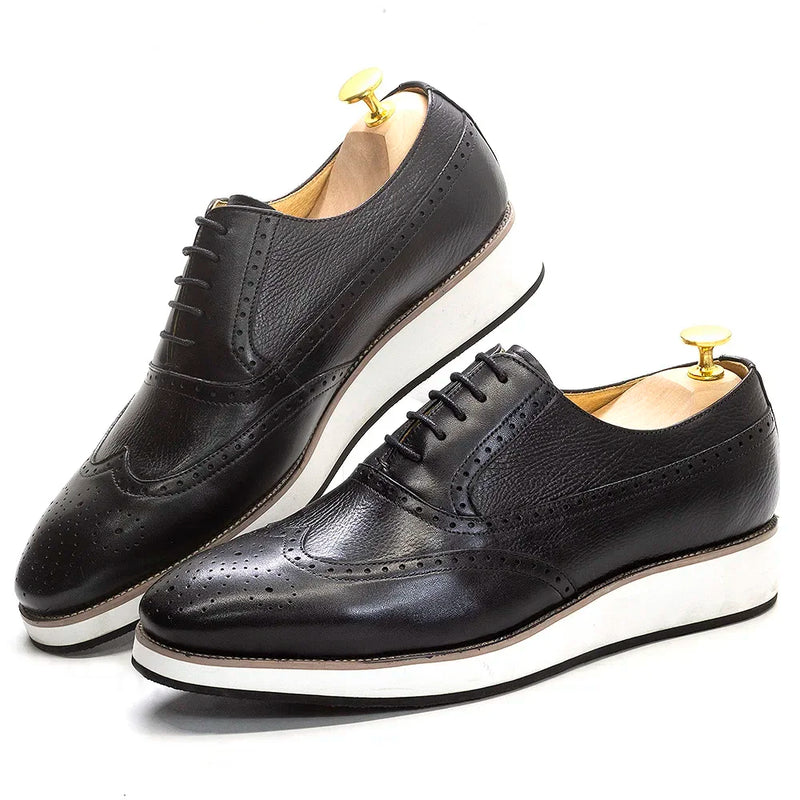 Men's Real Leather Oxford Shoes Classic Wing Tip Toe Lace-Up Handmade Comfortable Casual Sneakers for Business Office