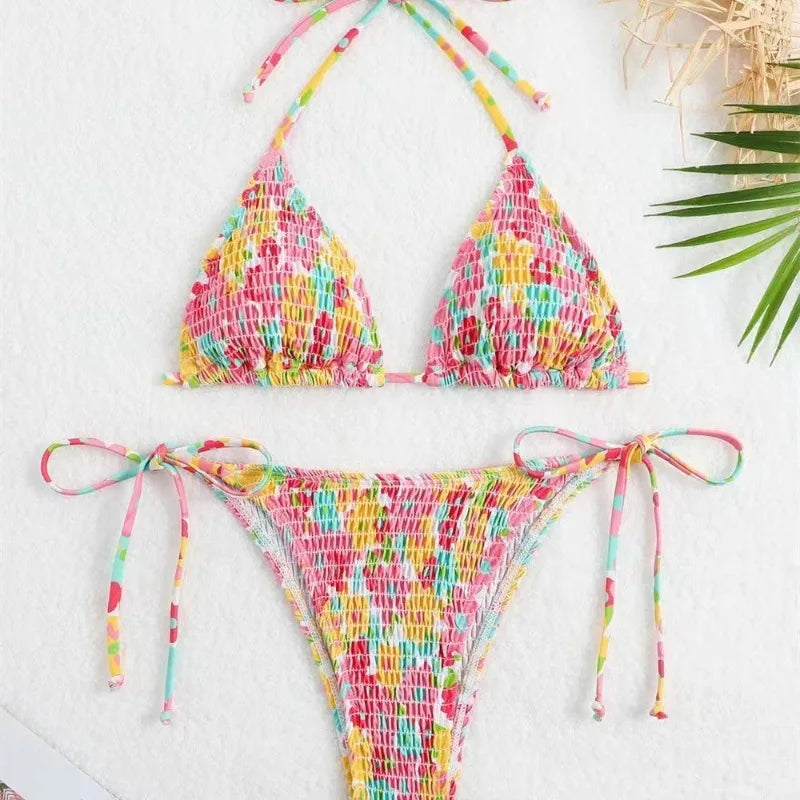 Sexy floral print halter bikinis sets biquini high waist | SAMAG