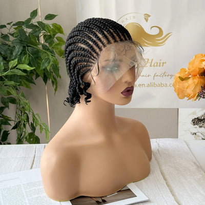 Short Full Lace Cornrow Braided Bob Wigs Synthetic Braided Lace Wig with Baby Hair Knotless Handmade Braids Wigs for Black Women