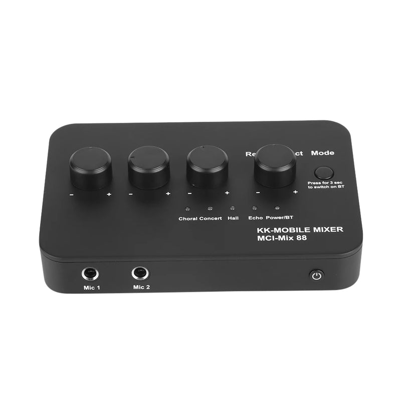 Portable Karaoke Microphone Mixer 3.5mm AUX BT Connection Dual Mic Inputs Digital Audio Mixer for DJ Sound Home Party & Theater