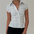 Women's Y2K Plaid Button down Shirt Short Sleeve Blouse - View 8 | SAMAG