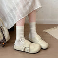Women Retro Brogue Mule Clogs Round Toe Hollow‑Out Double Buckle Smooth Faux Leather Flat Slippers Spring Autumn Walking Shoes