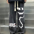 Printed Black Baggy Jeans Pants Men Straight Oversize | SAMAG