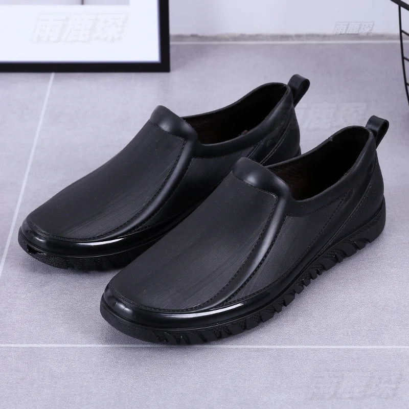 Men's Rain Boots Short Tube Anti-slip Waterproof Kitchen Shoes Work Shoes Fishing Shoes Construction Wear Resistant Rubber Shoes