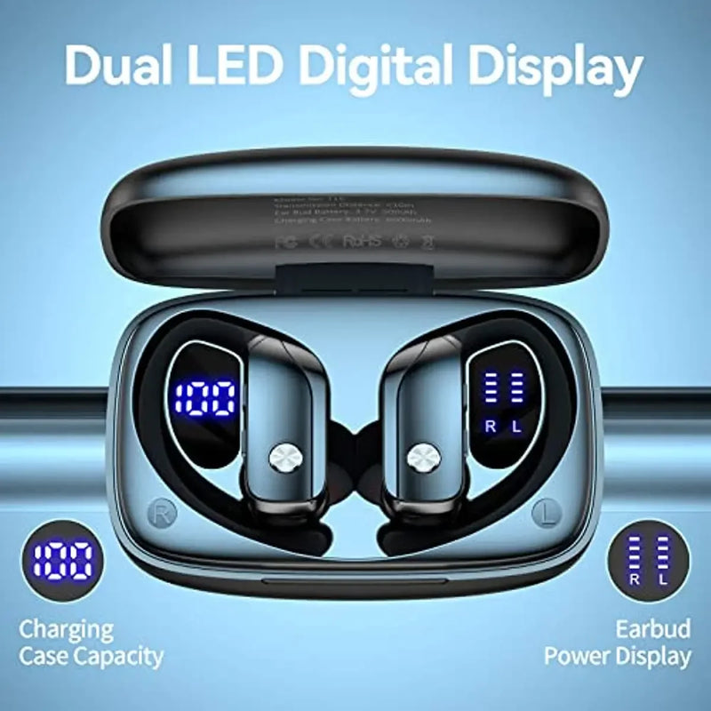 Wireless Earbuds Bluetooth Headphones 48hrs Play Back Sport Earphones with LED Display Over-Ear Buds with Earhooks Built-in Mic