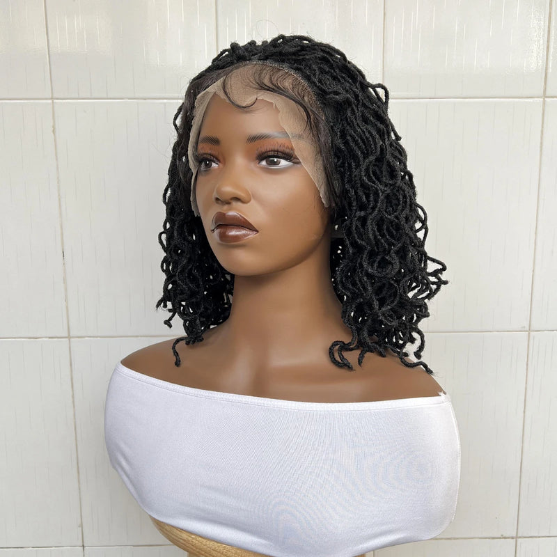 14 Inch Synthetic Hair Curly Dreadlock Wig Full Lace Faux Locs Wig With Baby Hair Curly Braided Wig For Women Twist Braid Wigs