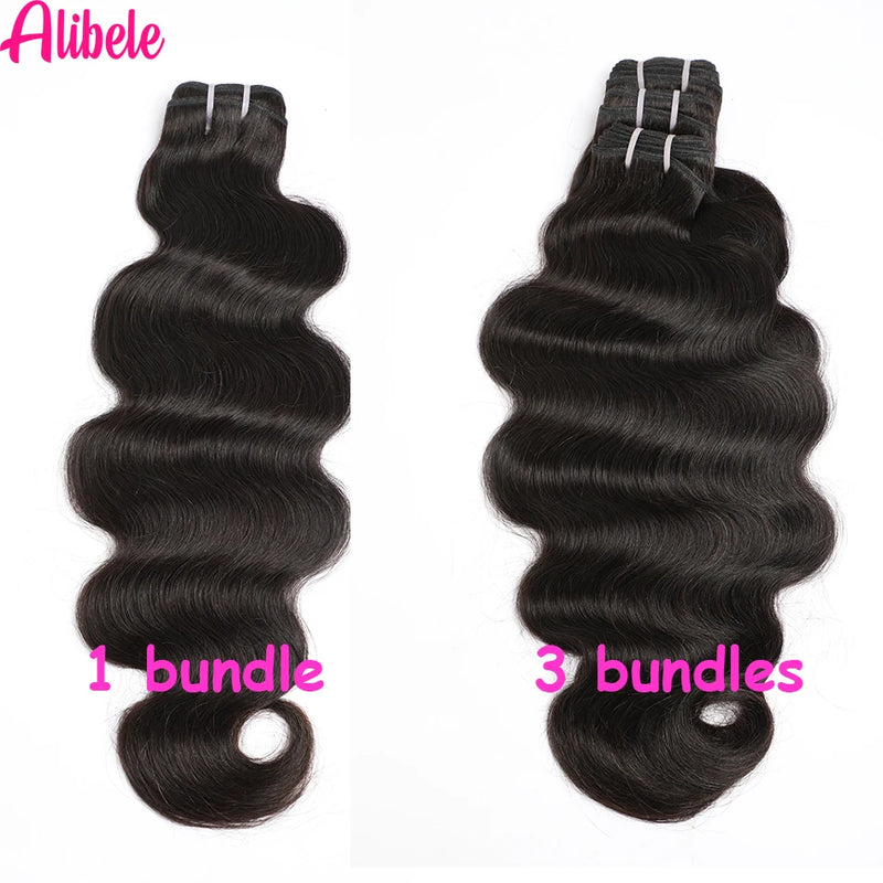 Alibele 13x6 HD Lace Frontal With Bundles Brazilian Body Wave Bundles With 13x6 Lace Front Long Hair Weave Bundles With Frontal