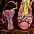 New Arrive Peep Toe Heels Bigger Size for Women 2026 Elegant Party Pink Color Diamond Pumps Italian Shoes and Bags Matching Set