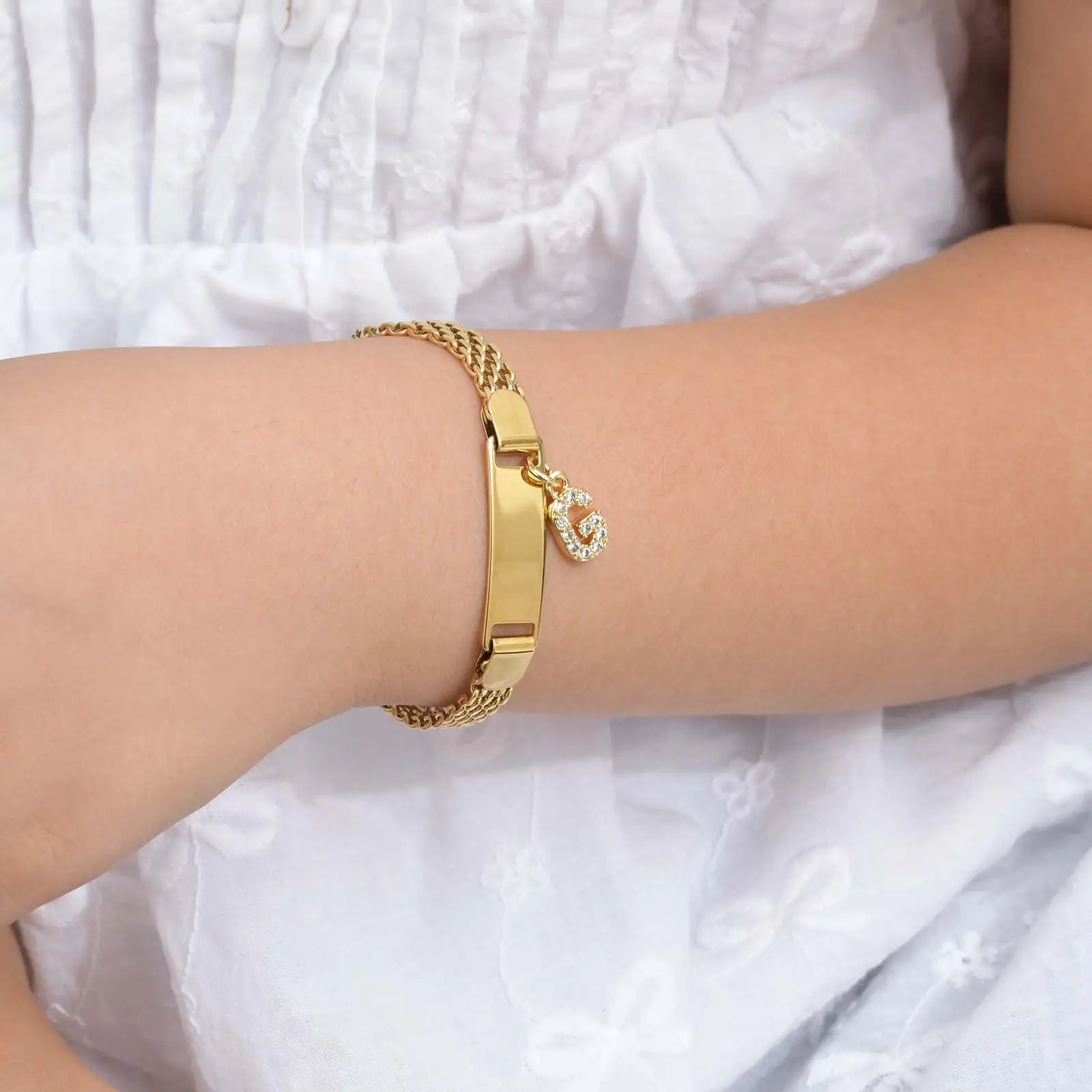 Vnox A-Z letters Baby Bracelets, Stainless Steel Strap Chain for Kids With Cute Letter Blank Bar, Children Jewelry Gift