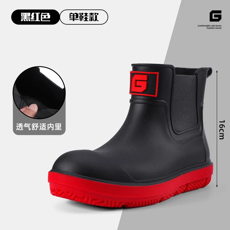 Men's Short-Tube Non-Slip Rain Boots Fashionable Low-Top Water Shoes Pvc One-Piece Molded Rain Boots, Waterproof Shoes Farm Work