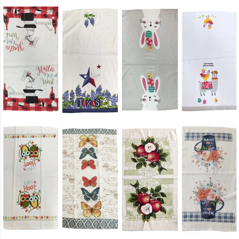 5Pcs/lot 41x64cm 100% Cotton Colorful Printed Tea Towel Dish Cleaning Cloth Table Napkins Cooking Tools Kitchen Hand Towels