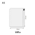 10Pcs A5 A6 A7 Binder Pockets Waterproof Zipper Pouch for 6 Ring Notebook Binder Clear Document Filing Bag Leaf Organizer Folder