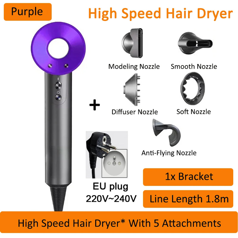 7 in 1 Hair Dryer Professional with Cold Hot Air Functionality Negative Lon Blow Quick Dry Leafless Salon Home Hairdryer