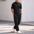 INCERUN Men's Sets Solid O - neck Short Sleeve T Shirt Pants Two Piece Streetwear Casual Fashion Matching - View 2 | SAMAG