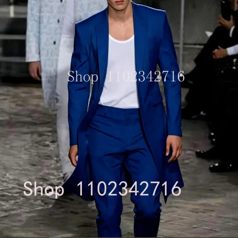 2025 New Summer Long Jacket Wedding Suits for Men White Trousers Groom Tuxedos Classic Lapel Man Blazer 2 Pieces Coat Pants Prom