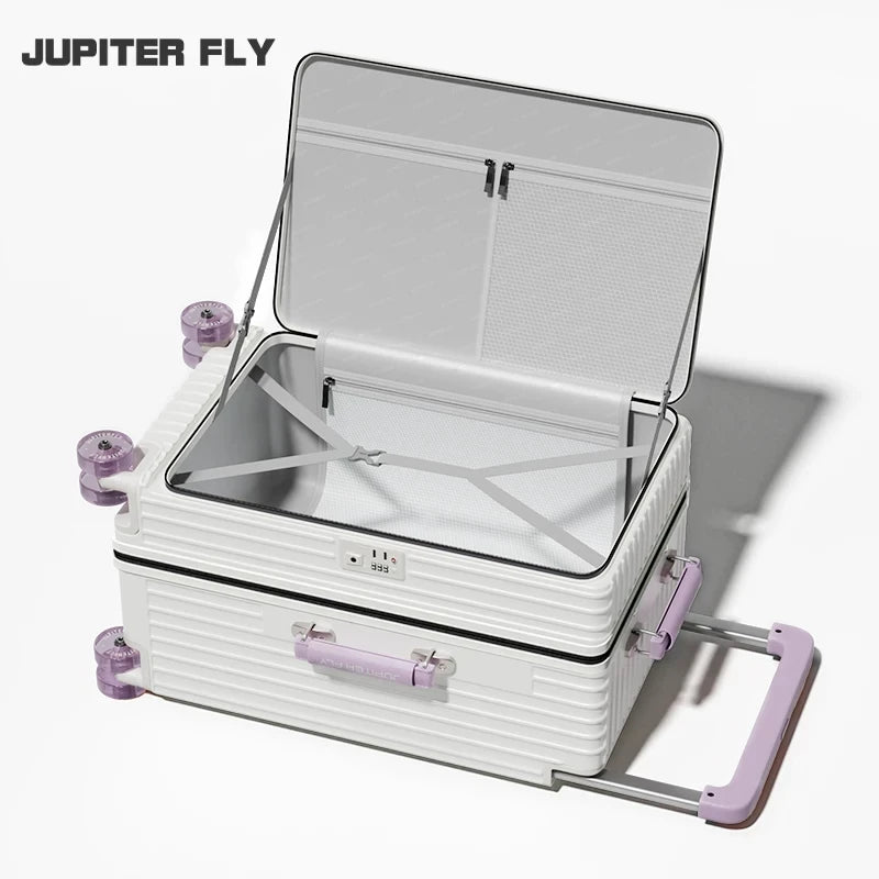 Side Opening Suitcase Wide Trolley Travel Case with Skating Spinner Wheels TSA Lock Rolling Luggage PC Material 20/24/26/28inch