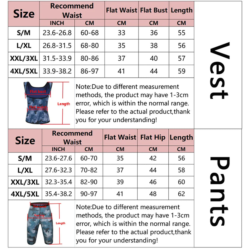 Women Camouflage Sauna Shapewear Hot Sweat Body Shaper Sets Fitness Vest Slimming Shorts Flat Belly Pants Waist Trainer Suits