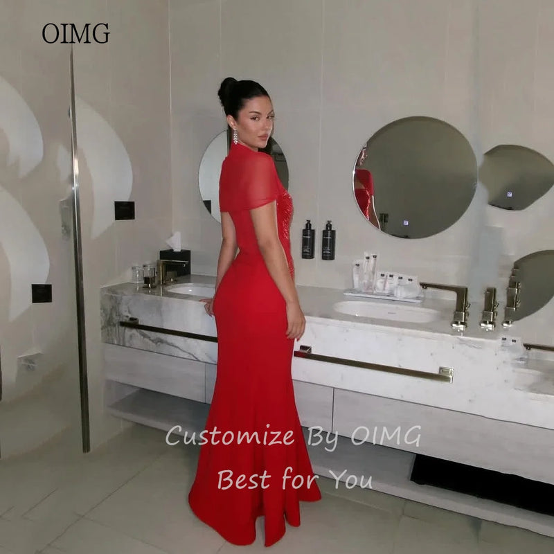 OIMG Shimmery Red Square Neck Mermaid Formal Prom Gowns | SAMAG