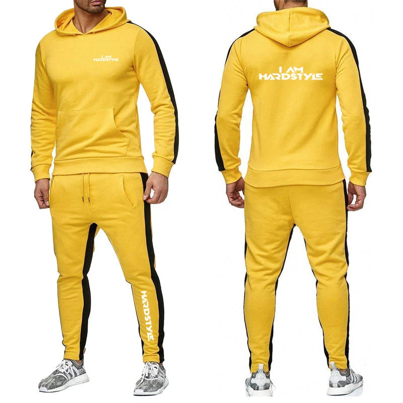 Spring Autumn Men I Am Hardstyle Logo Print Fashion Hooded Pullover Tracksuit+Leisure Drawstring Sweatpants - View 7 | SAMAG