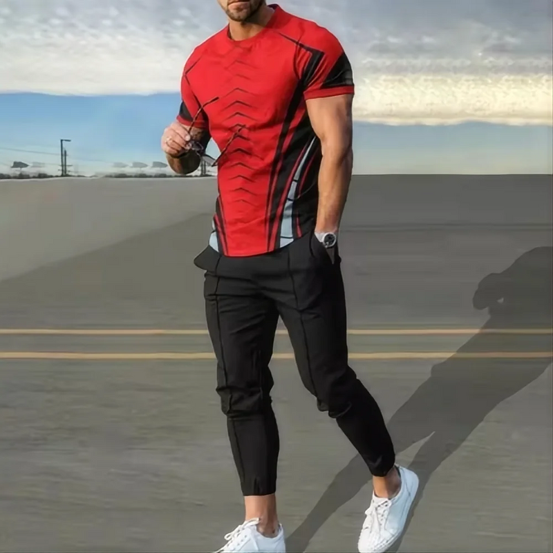 Summer basketball sportswear set short sleeved T - shirt long pants two - piece men's 3D printed casual - View 3 | SAMAG