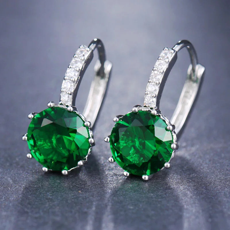 Classic Green AAA Cubic Zirconia Stud Earrings Round Crystal Girl Ear Studs For Women Multicolor Fashion Jewelry brincos AE176