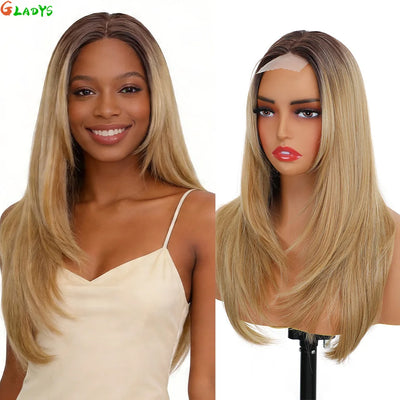 210g/pcs 180% Density Lace Wig 6-24-613 Color Middle Part Glueless Lace Wigs 24 Inch Ombre Blonde Synthetic Hair Daily Use Wigs