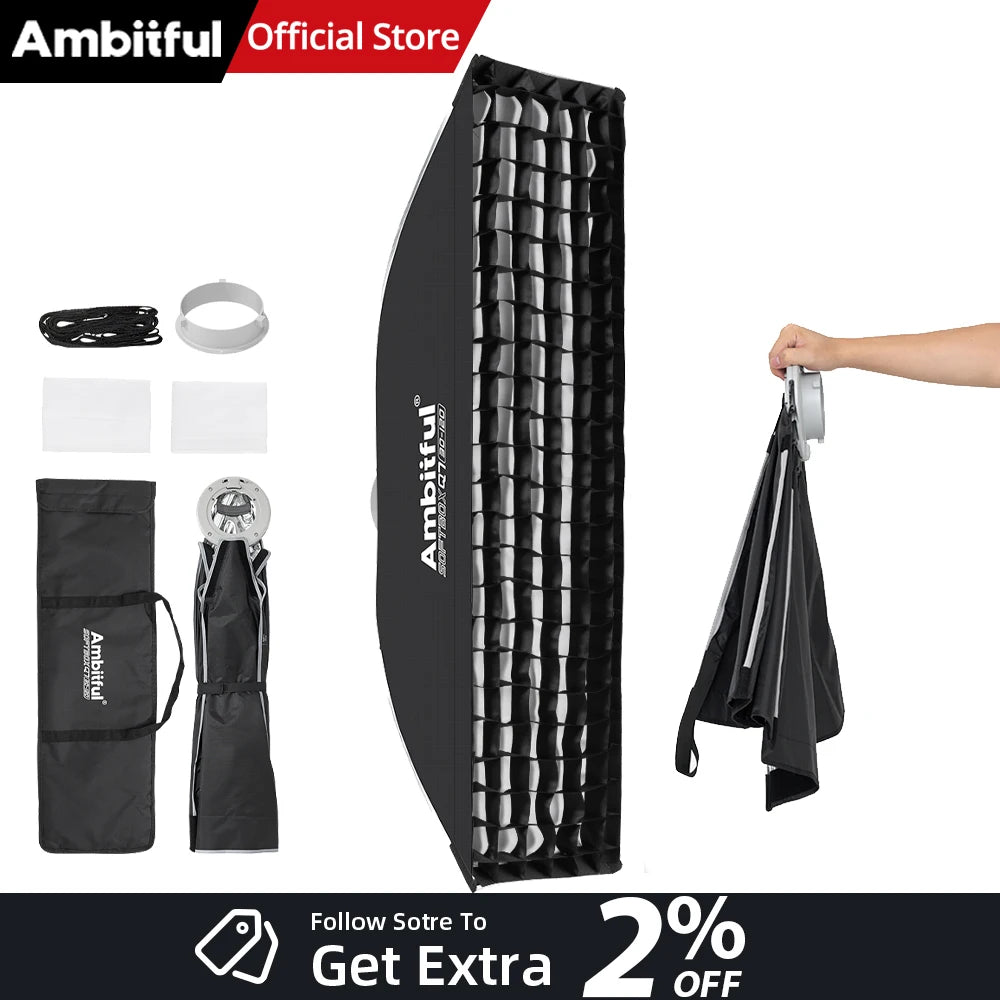 AMBITFUL Q7-II 30*120cm Bowens Mount Strip Softbox Grid Side Wings Open Matt Box Photography Quick-setup Studio Light Box Square