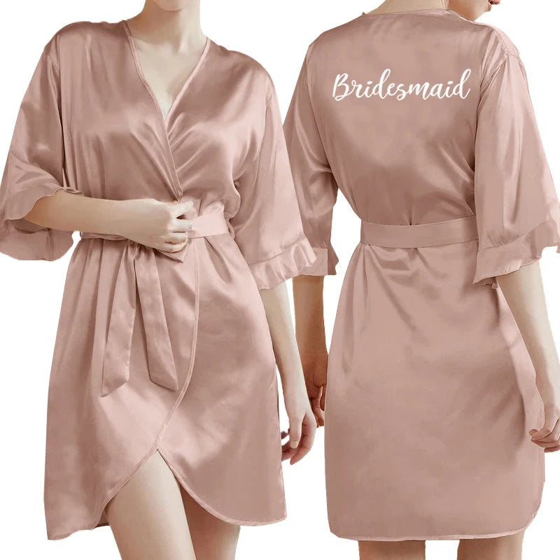 Rose Gold Women Bathrobe White Letter Bride Bridesmaid | SAMAG