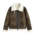 Men's Short Biker Style PU Leather Jacket Trendy Flight Coat Flip Collar Fur Lined Fashion Outerwear