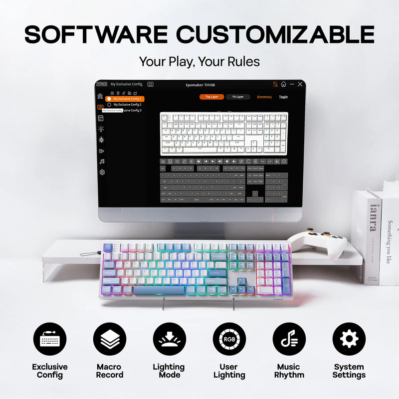 EPOMAKER TH108 100% Full Size Hot-Swap Gasket-Mounted Wired/Bluetooth/2.4Ghz Wireless Mechanical Keyboard with 10000mAh Battery