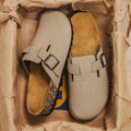 Mens Suede Cork Slippers Clogs Slip-on Leather Sandals Closed Toe Comfort Footbed Slides Slippers Summer Casual Shoes
